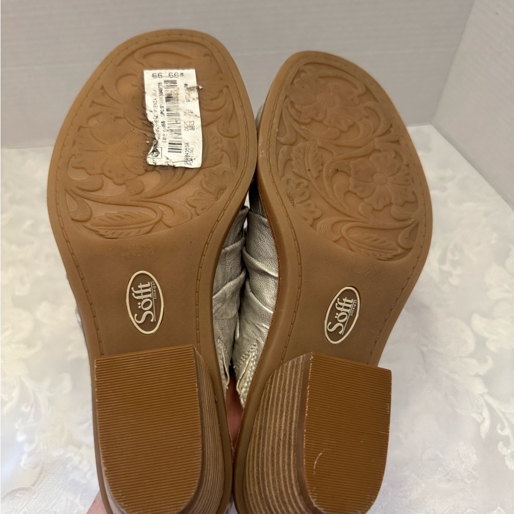 Sofft 8.5M Pienza Leather Pleated Mule Sandal Comfort‎ Shoe Silver - Picture 5 of 10